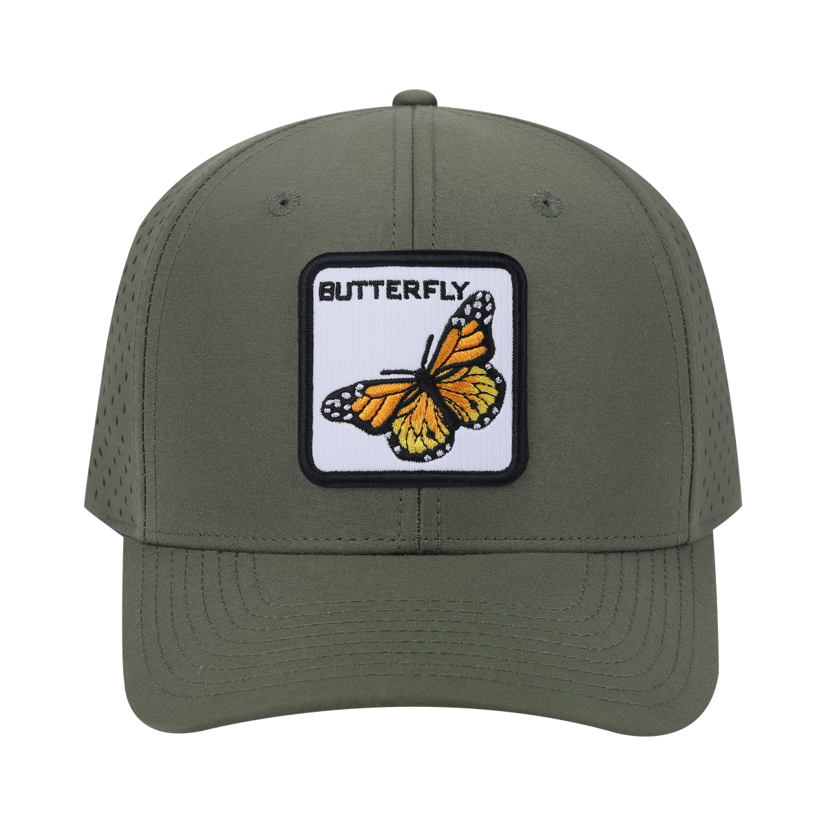 Unisex Embroidered The Butterfly, 6-Panel Microfiber Laser hole Trucker Hat, Olive Green/Olive Green, Adjustable Fit