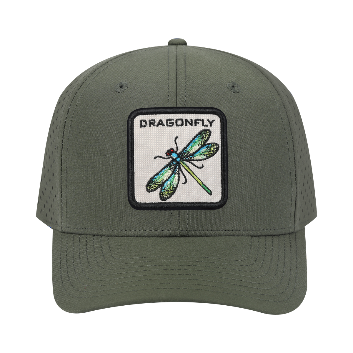 Unisex Embroidered The Dragonfly, 6-Panel Microfiber Laser hole Trucker Hat, Olive Green/Olive Green, Adjustable Fit