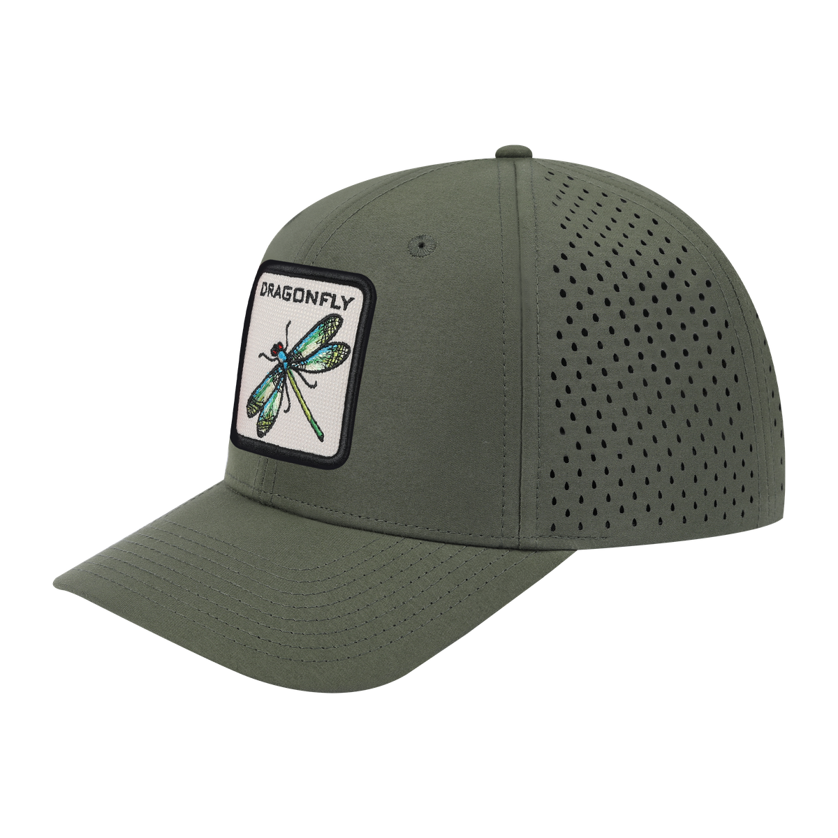 Unisex Embroidered The Dragonfly, 6-Panel Microfiber Laser hole Trucker Hat, Olive Green/Olive Green, Adjustable Fit