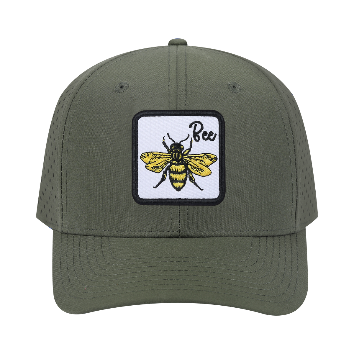 Unisex Embroidered The Bee, 6-Panel Microfiber Laser hole Trucker Hat, Olive Green/Olive Green, Adjustable Fit