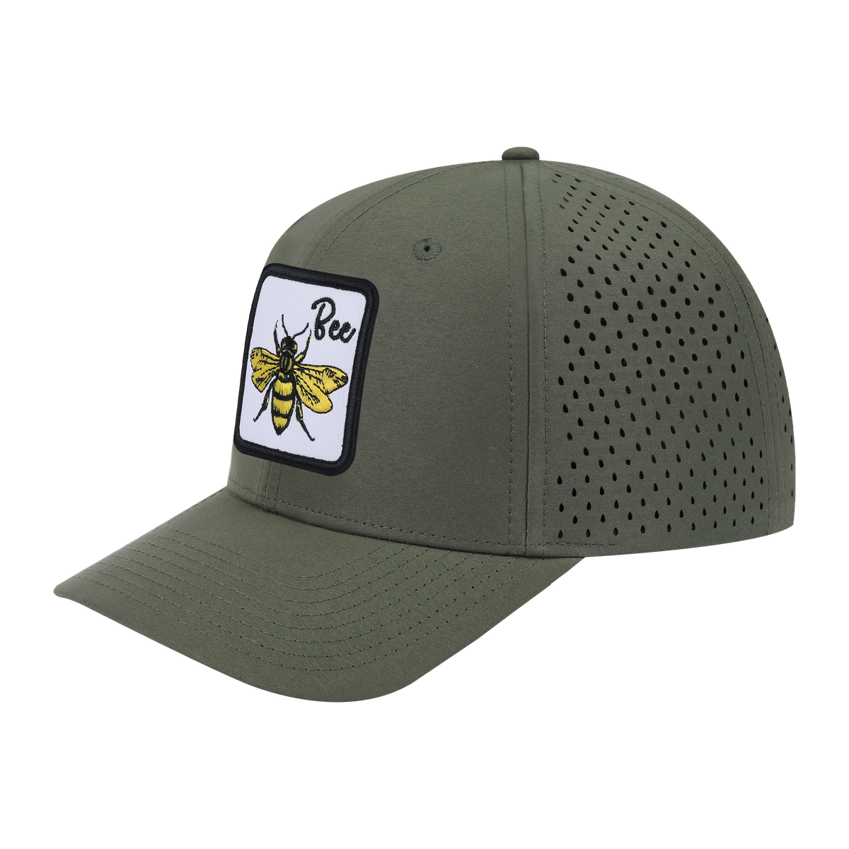 Unisex Embroidered The Bee, 6-Panel Microfiber Laser hole Trucker Hat, Olive Green/Olive Green, Adjustable Fit