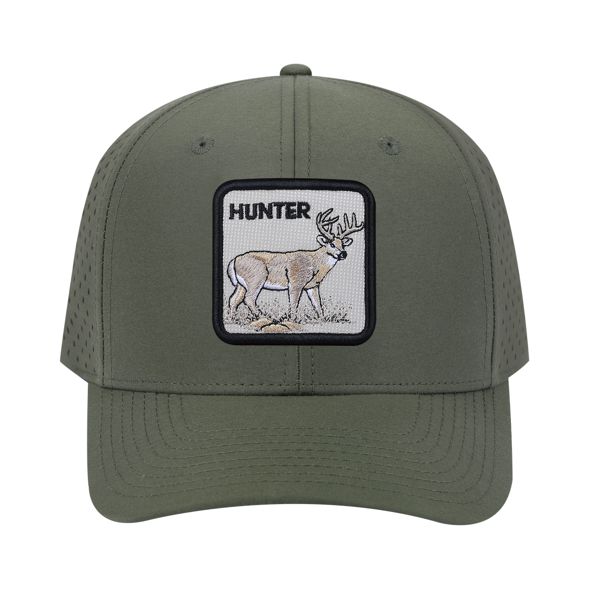 Unisex Embroidered The Hunter, 6-Panel Microfiber Laser hole Trucker Hat, Olive Green/Olive Green, Adjustable Fit