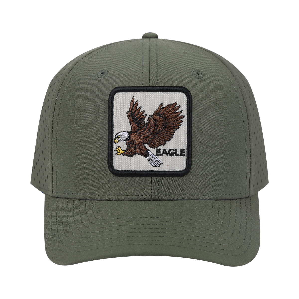 Unisex Embroidered The Eagle, 6-Panel Microfiber Laser hole Trucker Hat, Olive Green/Olive Green, Adjustable Fit