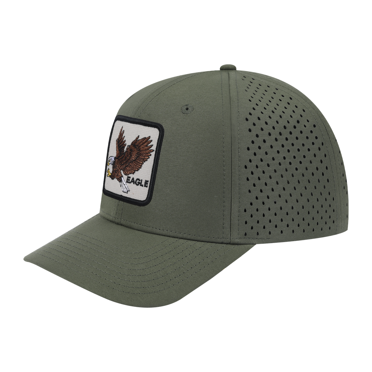 Unisex Embroidered The Eagle, 6-Panel Microfiber Laser hole Trucker Hat, Olive Green/Olive Green, Adjustable Fit