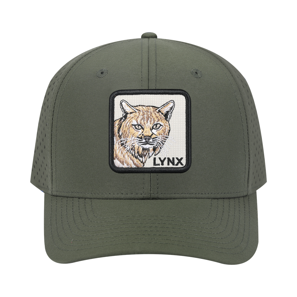 Unisex Embroidered The Lynx, 6-Panel Microfiber Laser hole Trucker Hat, Olive Green/Olive Green, Adjustable Fit