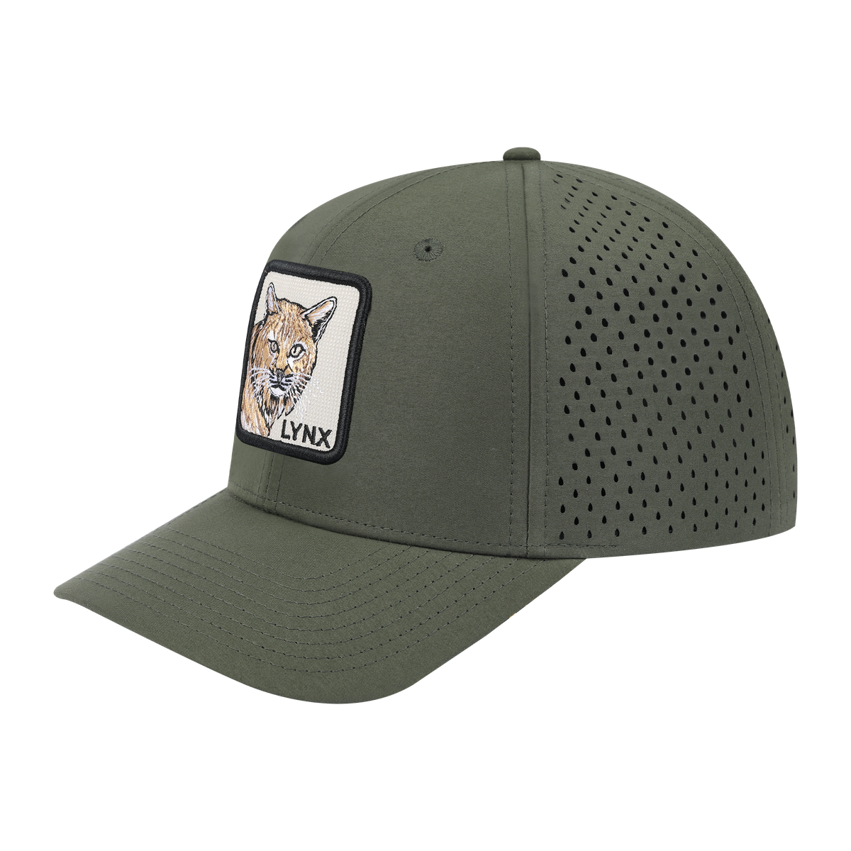 Unisex Embroidered The Lynx, 6-Panel Microfiber Laser hole Trucker Hat, Olive Green/Olive Green, Adjustable Fit