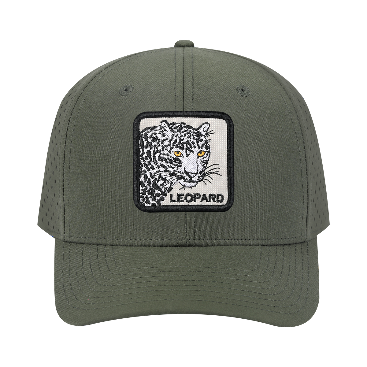 Unisex Embroidered The Leopard, 6-Panel Microfiber Laser hole Trucker Hat, Olive Green/Olive Green, Adjustable Fit