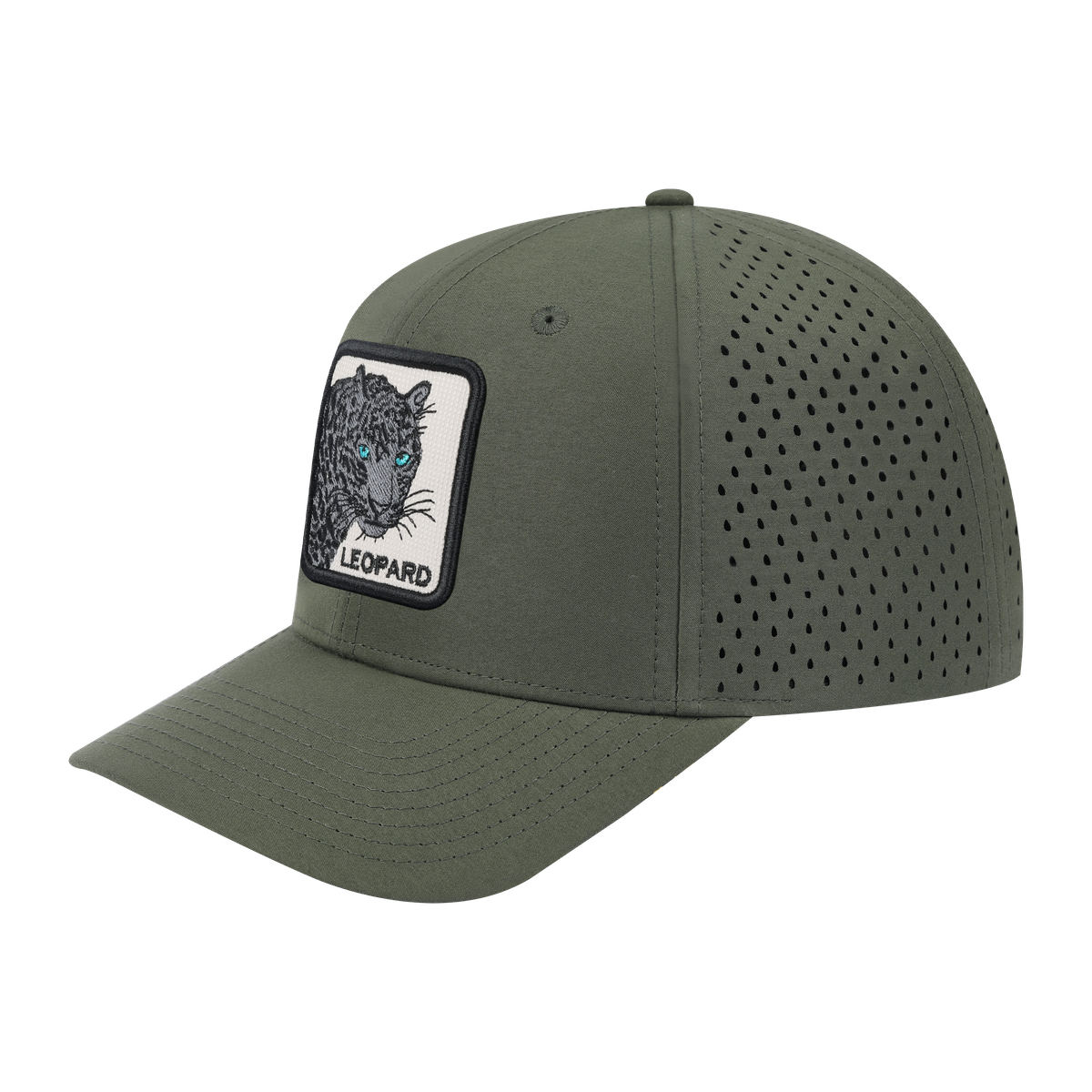Unisex Embroidered The Leopard V2, 6-Panel Microfiber Laser hole Trucker Hat, Olive Green/Olive Green, Adjustable Fit