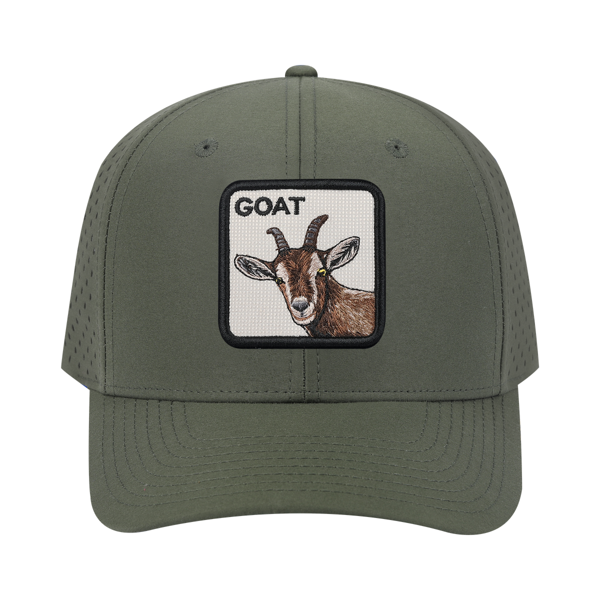 Unisex Embroidered The Goat, 6-Panel Microfiber Laser hole Trucker Hat, Olive Green/Olive Green, Adjustable Fit