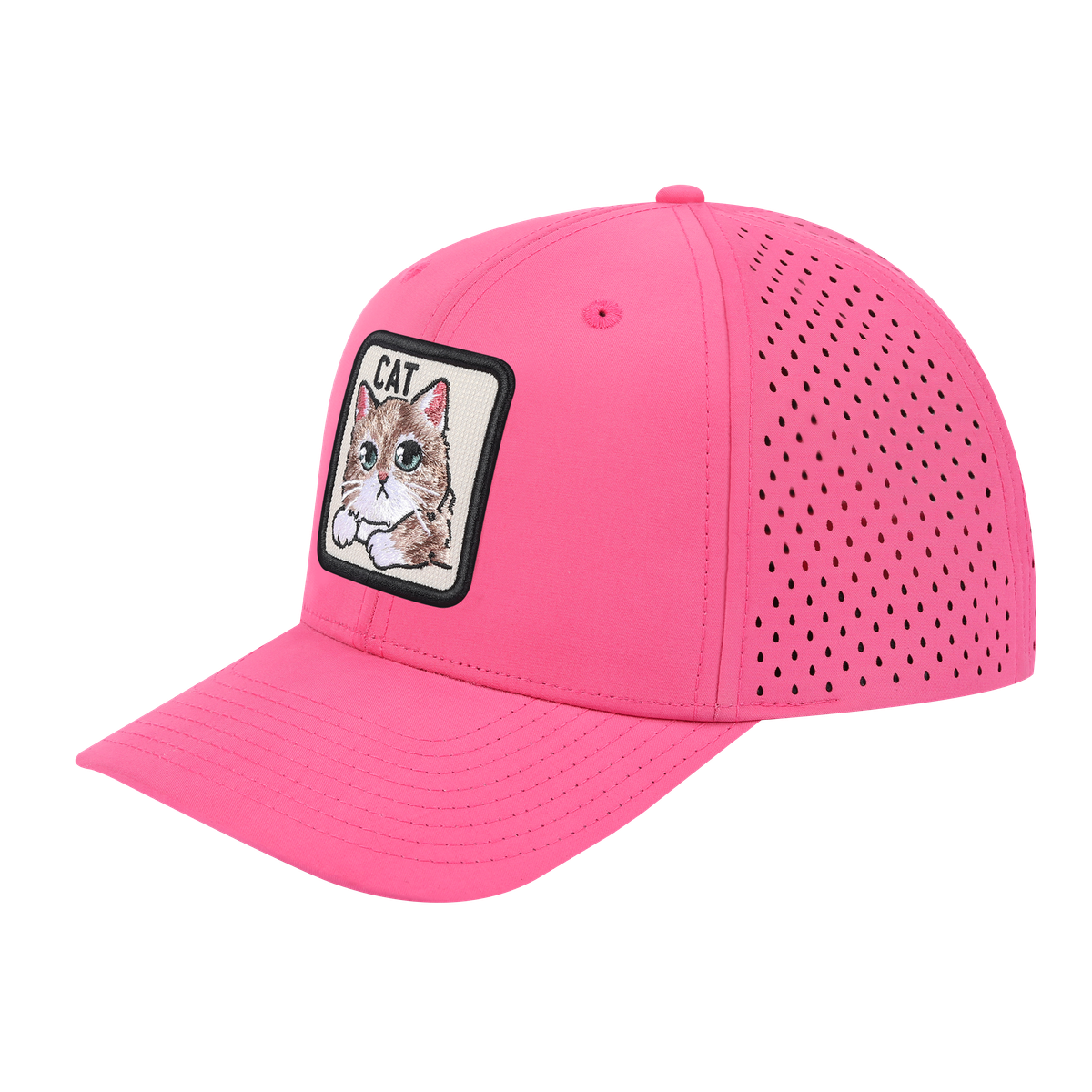 Unisex Embroidered The Cat, 6-Panel Microfiber Laser hole Trucker Hat, Pink/Pink, Adjustable Fit