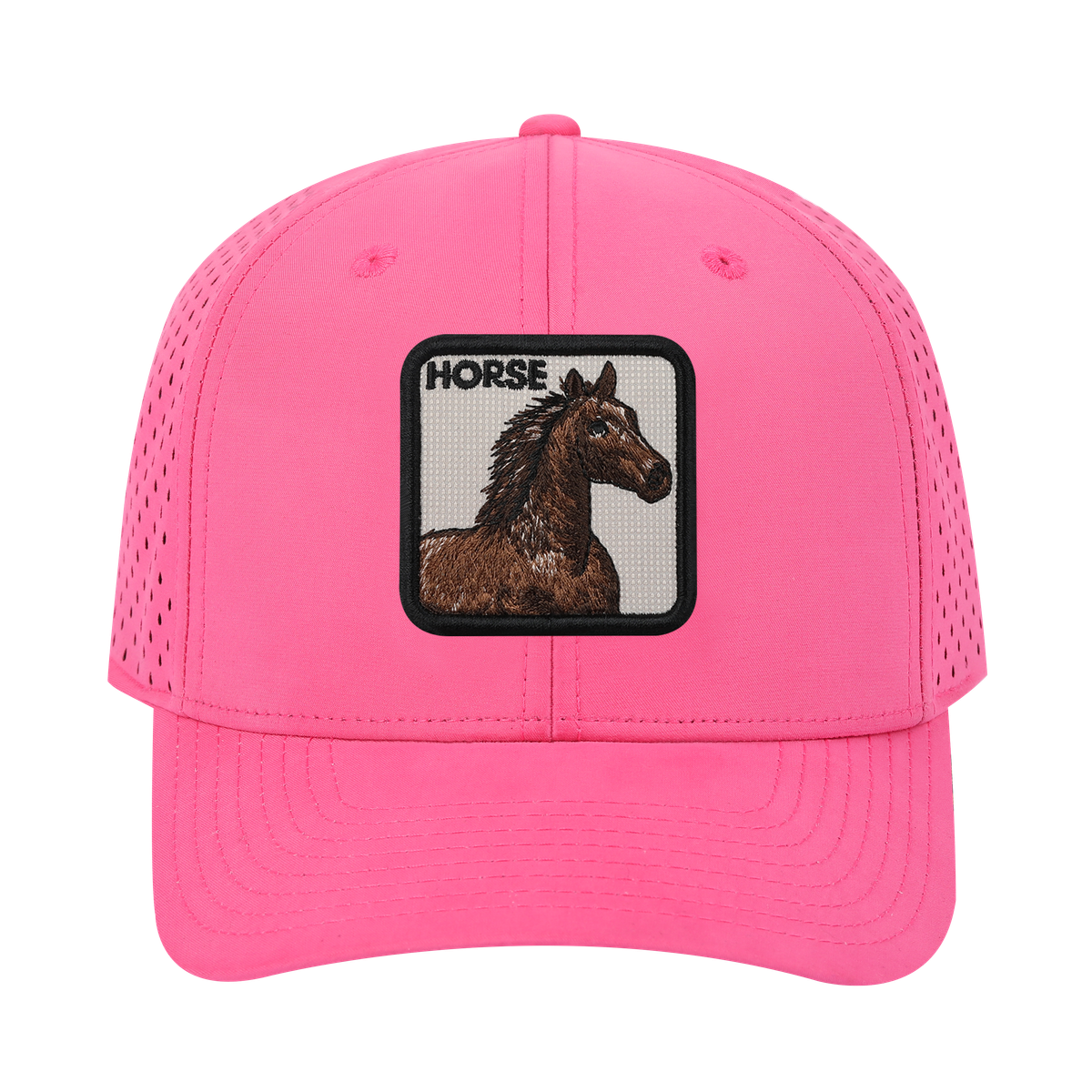 Unisex Embroidered The Horse, 6-Panel Microfiber Laser hole Trucker Hat, Pink/Pink, Adjustable Fit