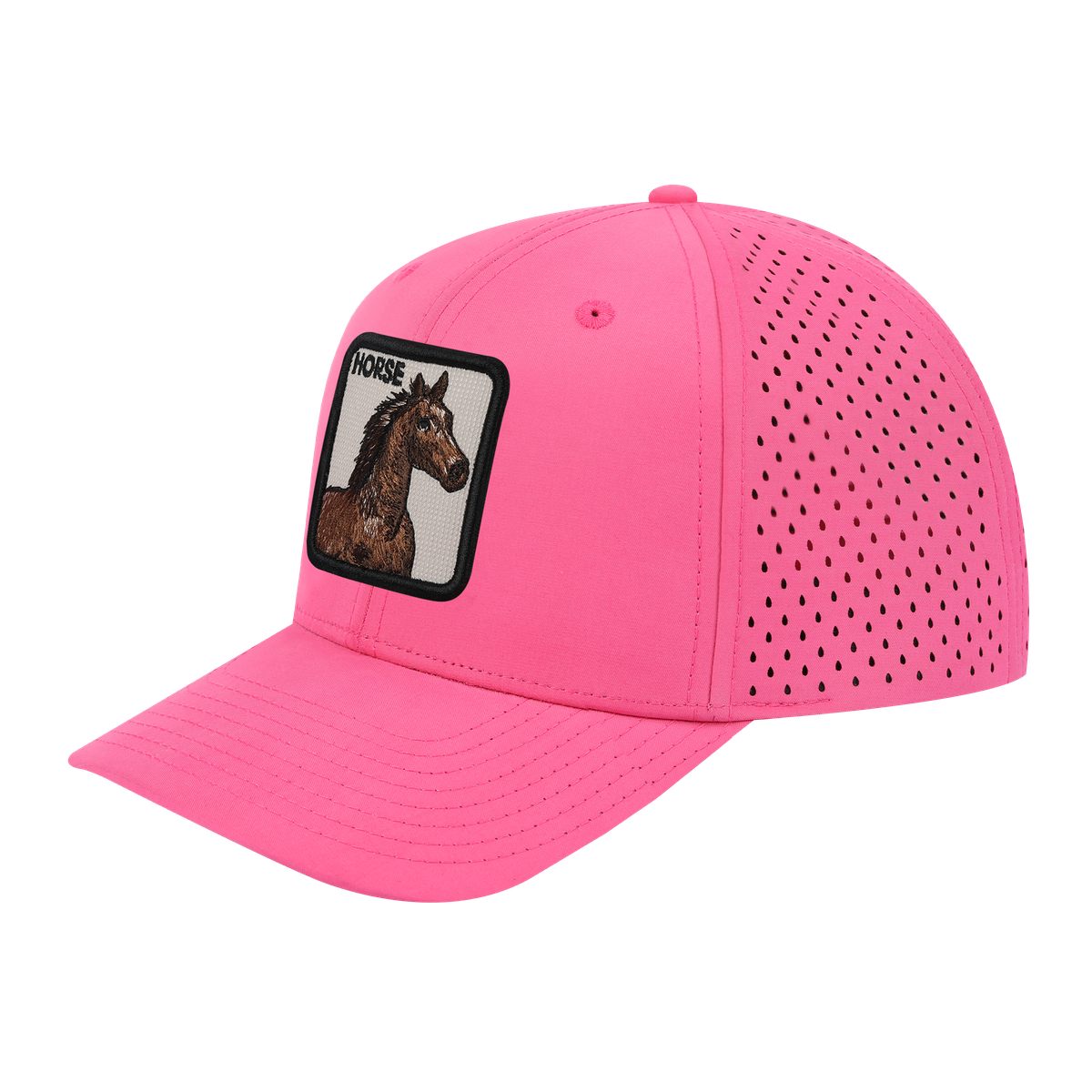 Unisex Embroidered The Horse, 6-Panel Microfiber Laser hole Trucker Hat, Pink/Pink, Adjustable Fit