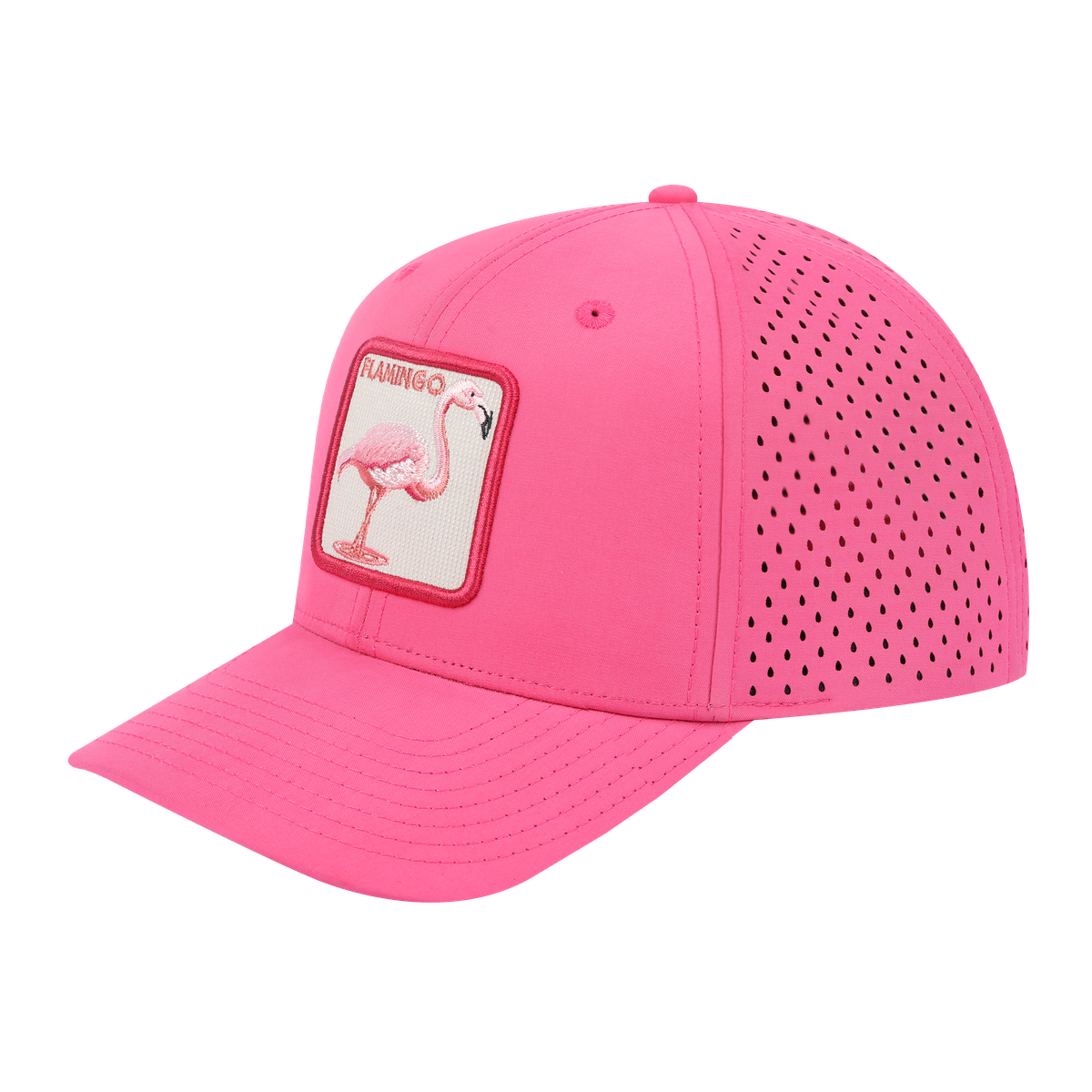 Unisex Embroidered The Flamingo, 6-Panel Microfiber Laser hole Trucker Hat, Pink/Pink, Adjustable Fit
