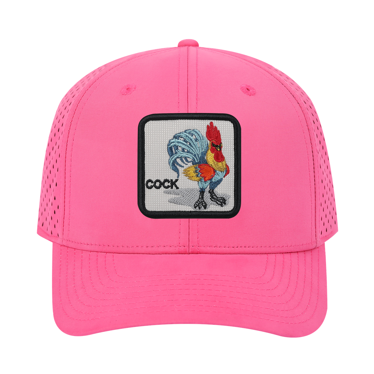 Unisex Embroidered Logo Cock, 6-Panel Microfiber Laser hole Trucker Hat, Pink/Pink, Adjustable Fit