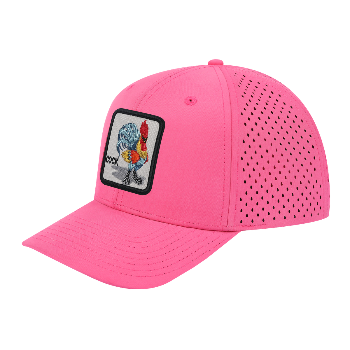 Unisex Embroidered Logo Cock, 6-Panel Microfiber Laser hole Trucker Hat, Pink/Pink, Adjustable Fit