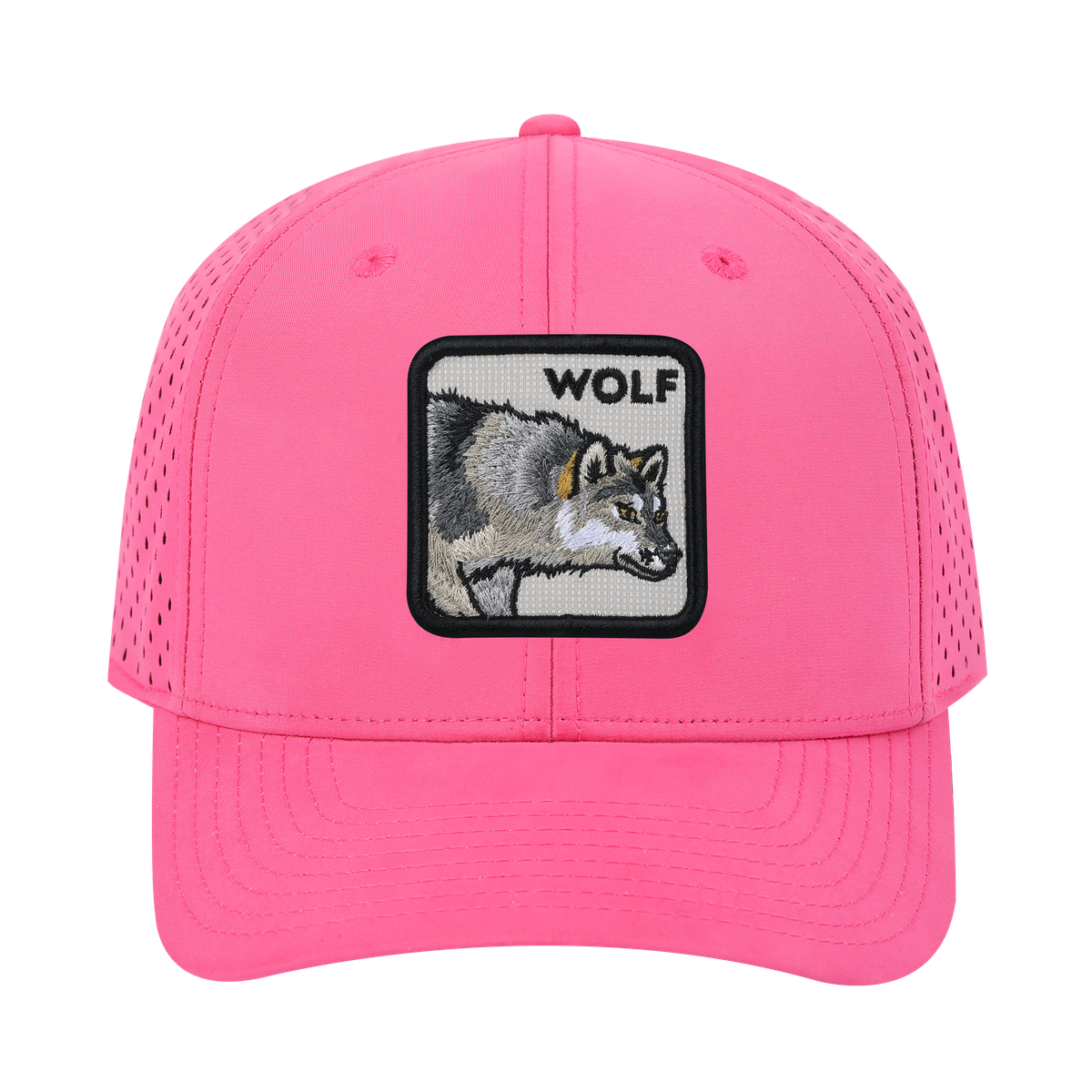 Unisex Embroidered The Wolf, 6-Panel Microfiber Laser hole Trucker Hat, Pink/Pink, Adjustable Fit