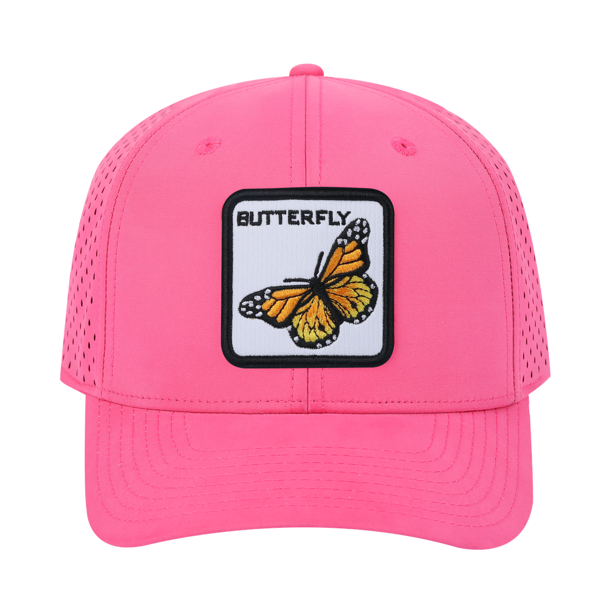 Unisex Embroidered The Butterfly, 6-Panel Microfiber Laser hole Trucker Hat, Pink/Pink, Adjustable Fit