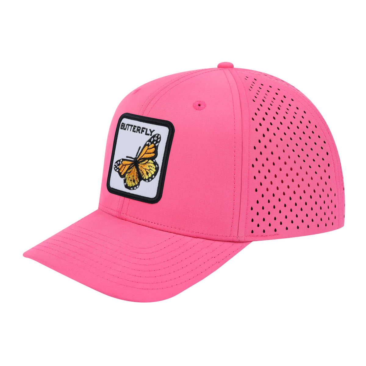 Unisex Embroidered The Butterfly, 6-Panel Microfiber Laser hole Trucker Hat, Pink/Pink, Adjustable Fit