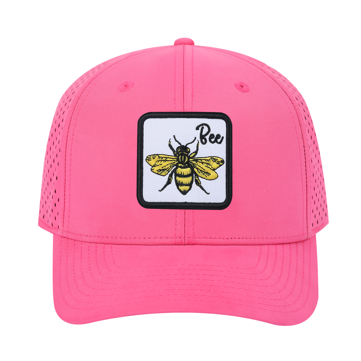 Unisex Embroidered The Bee, 6-Panel Microfiber Laser hole Trucker Hat, Pink/Pink, Adjustable Fit