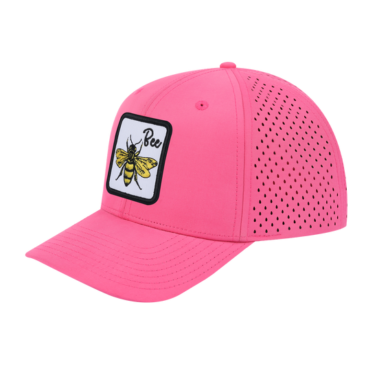 Bee 6-Panel Microfiber Laser Hole Trucker Hat with Pink front and Pink back