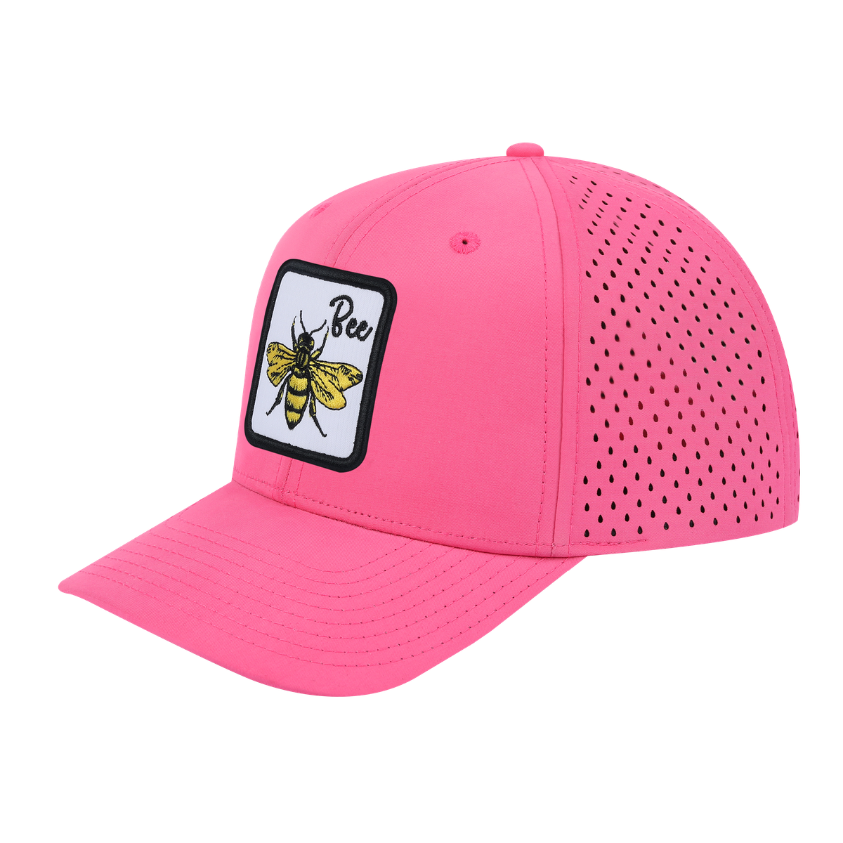 Unisex Embroidered The Bee, 6-Panel Microfiber Laser hole Trucker Hat, Pink/Pink, Adjustable Fit