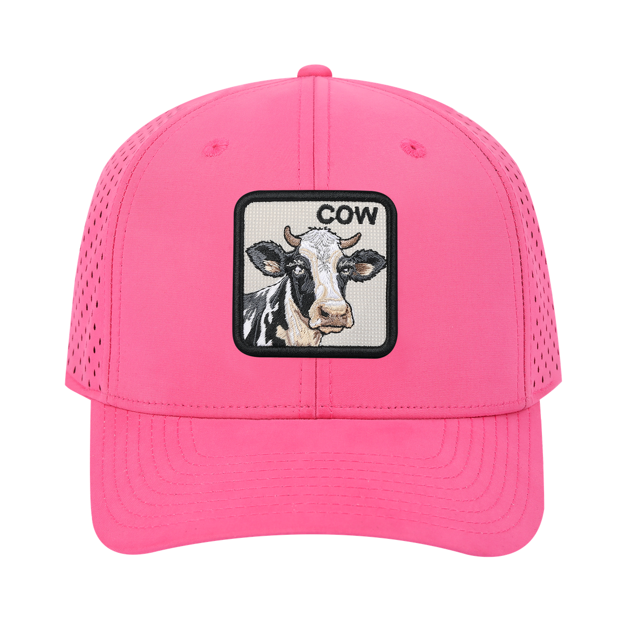 Unisex Embroidered The Cow, 6-Panel Microfiber Laser hole Trucker Hat, Pink/Pink, Adjustable Fit