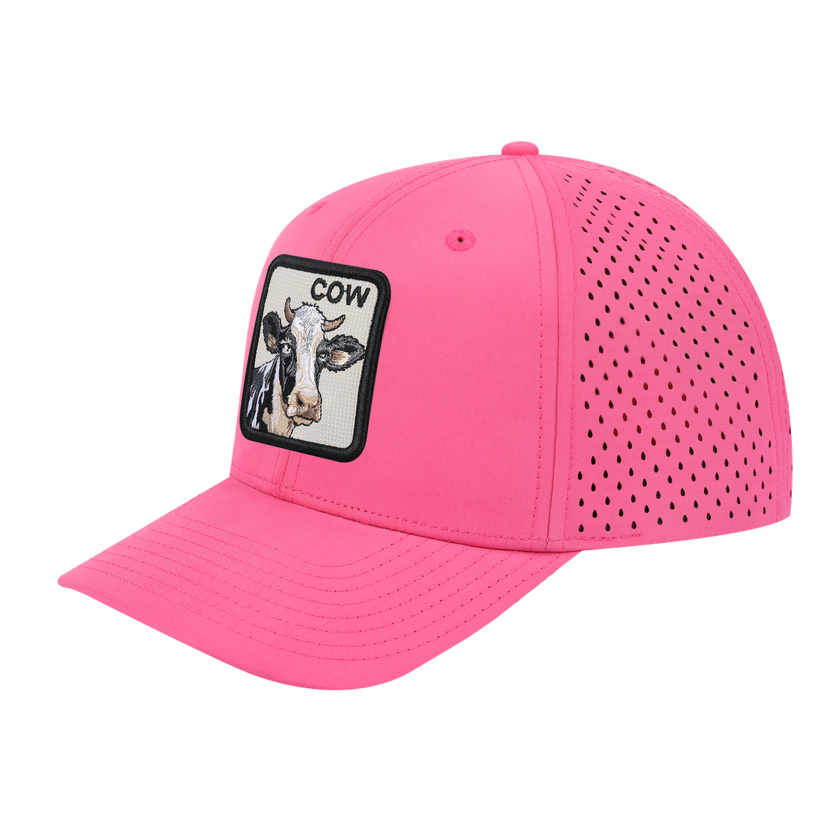 Unisex Embroidered The Cow, 6-Panel Microfiber Laser hole Trucker Hat, Pink/Pink, Adjustable Fit