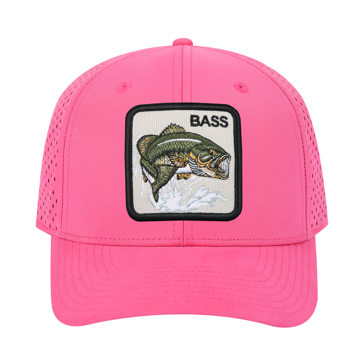 Unisex Embroidered The Bass, 6-Panel Microfiber Laser hole Trucker Hat, Pink/Pink, Adjustable Fit