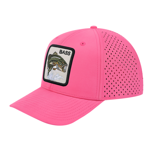 Bass 6-Panel Microfiber Laser Hole Trucker Hat with Pink front and Pink back