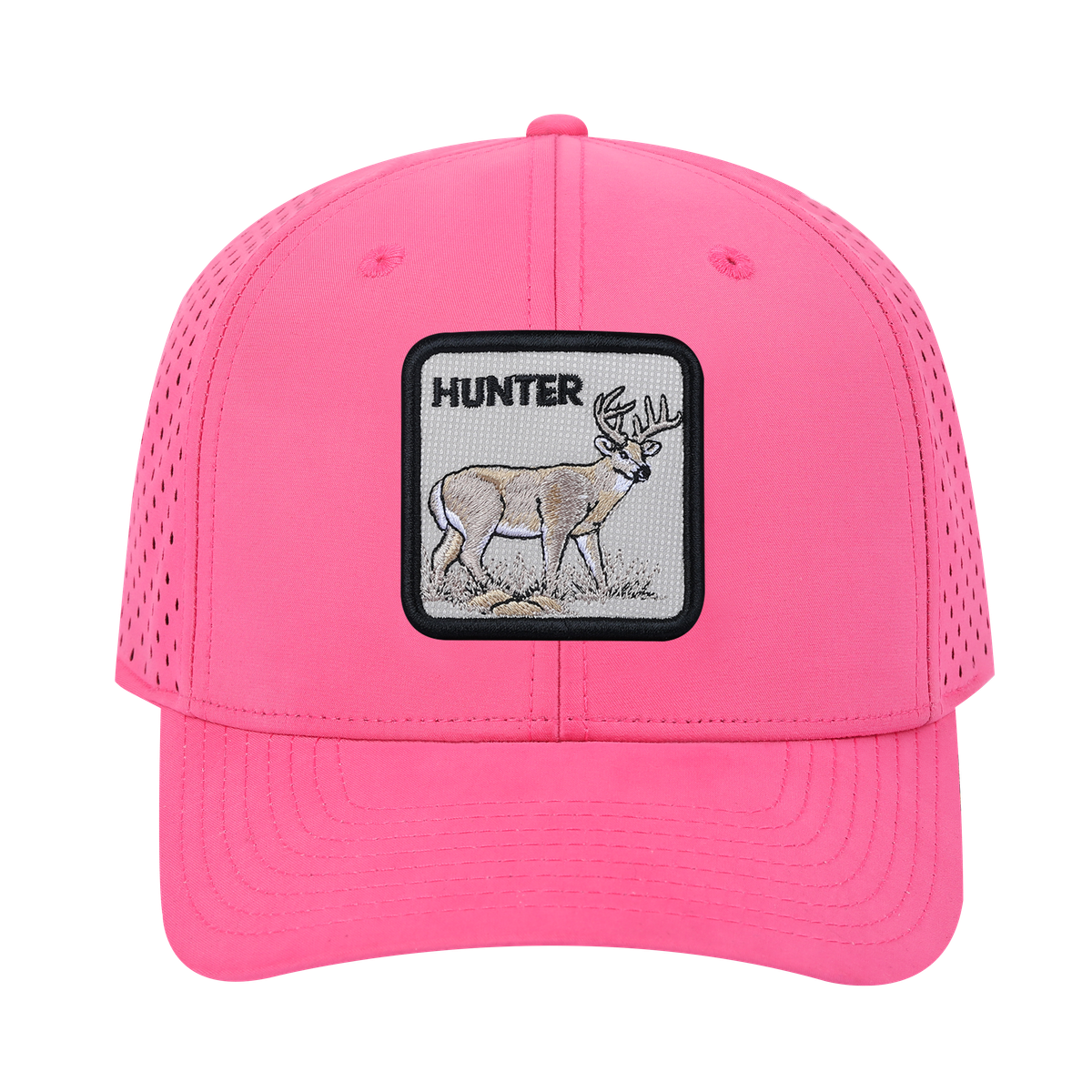 Unisex Embroidered The Hunter, 6-Panel Microfiber Laser hole Trucker Hat, Pink/Pink, Adjustable Fit