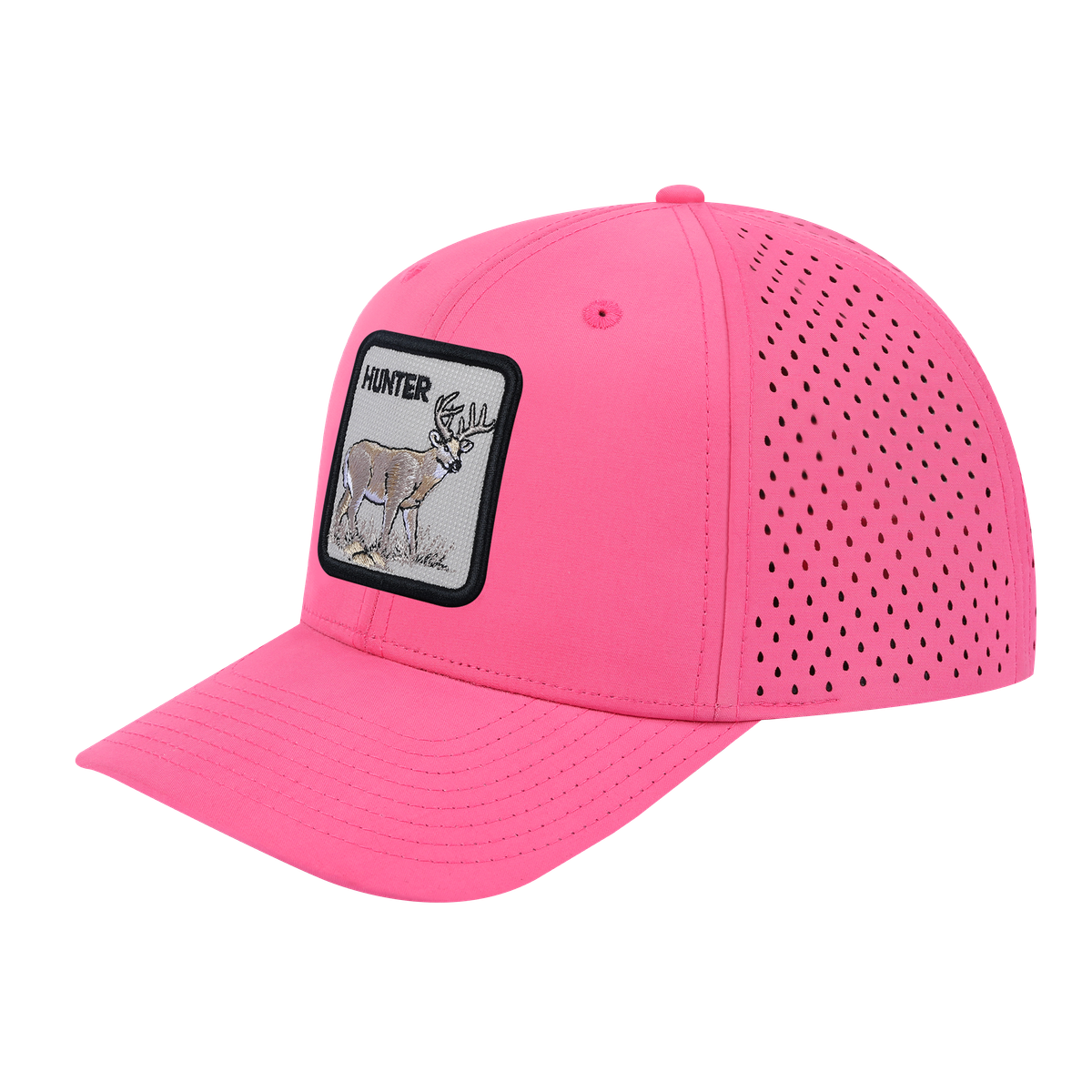 Unisex Embroidered The Hunter, 6-Panel Microfiber Laser hole Trucker Hat, Pink/Pink, Adjustable Fit