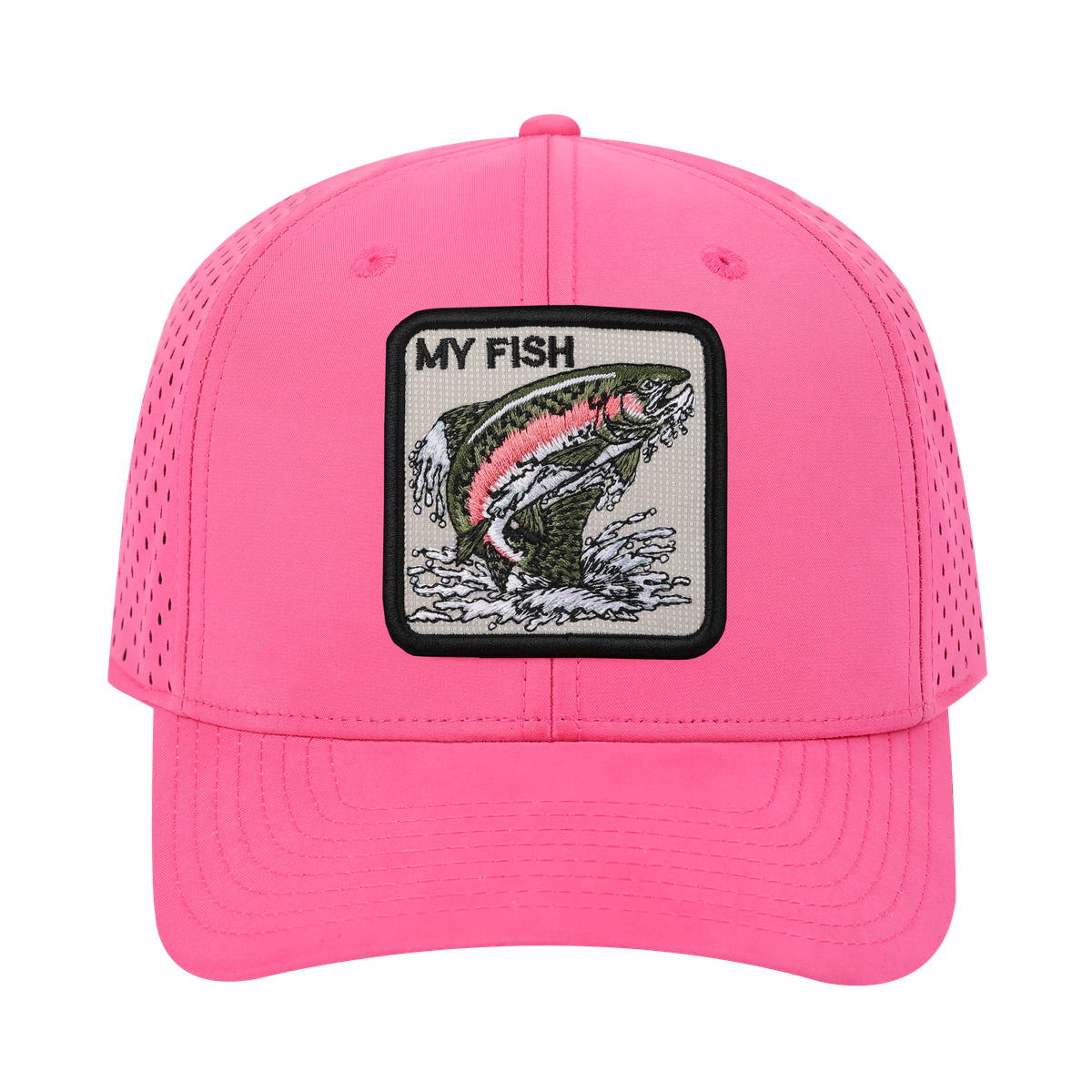 Unisex Embroidered The My Fish, 6-Panel Microfiber Laser hole Trucker Hat, Pink/Pink, Adjustable Fit