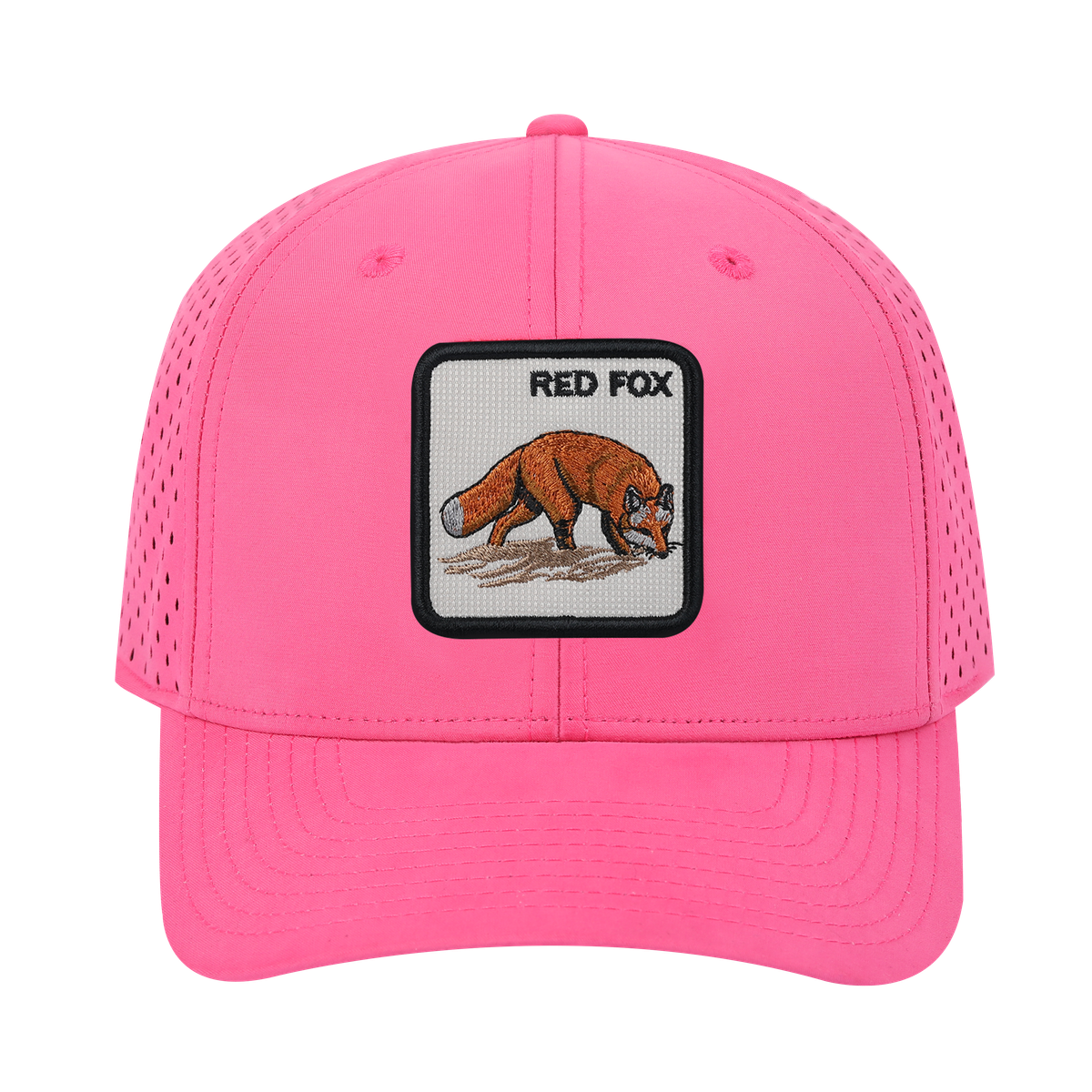 Unisex Embroidered The Red Fox, 6-Panel Microfiber Laser hole Trucker Hat, Pink/Pink, Adjustable Fit