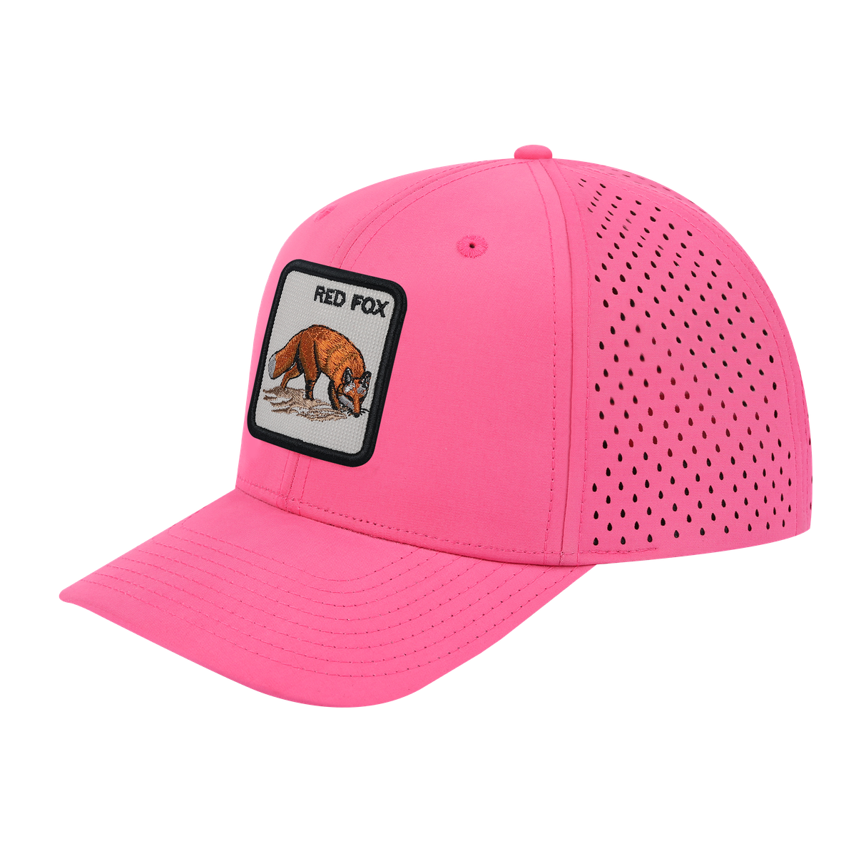 Unisex Embroidered The Red Fox, 6-Panel Microfiber Laser hole Trucker Hat, Pink/Pink, Adjustable Fit