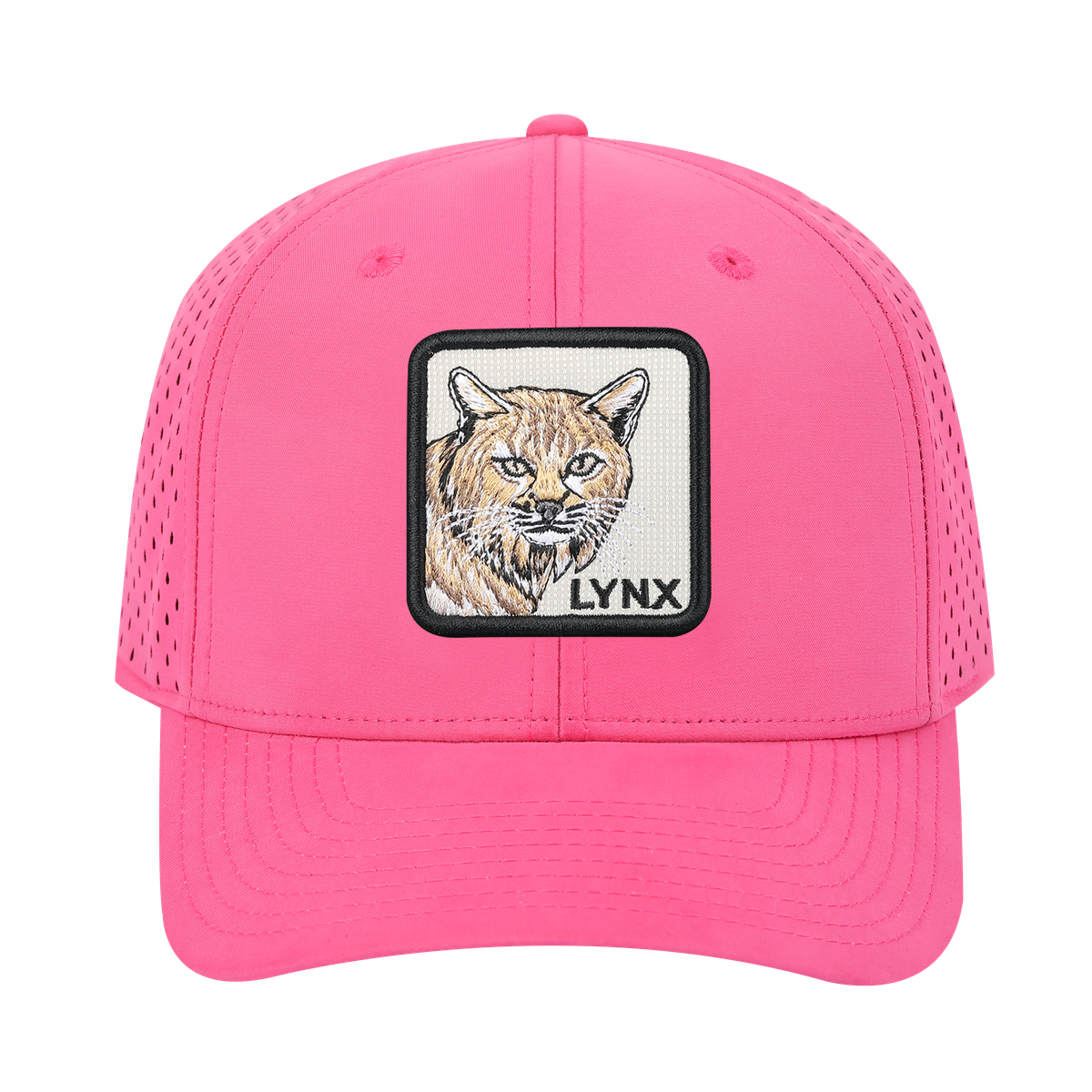 Unisex Embroidered The Lynx, 6-Panel Microfiber Laser hole Trucker Hat, Pink/Pink, Adjustable Fit