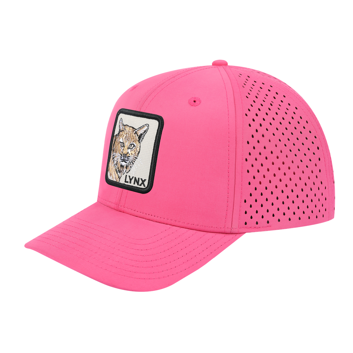 Unisex Embroidered The Lynx, 6-Panel Microfiber Laser hole Trucker Hat, Pink/Pink, Adjustable Fit
