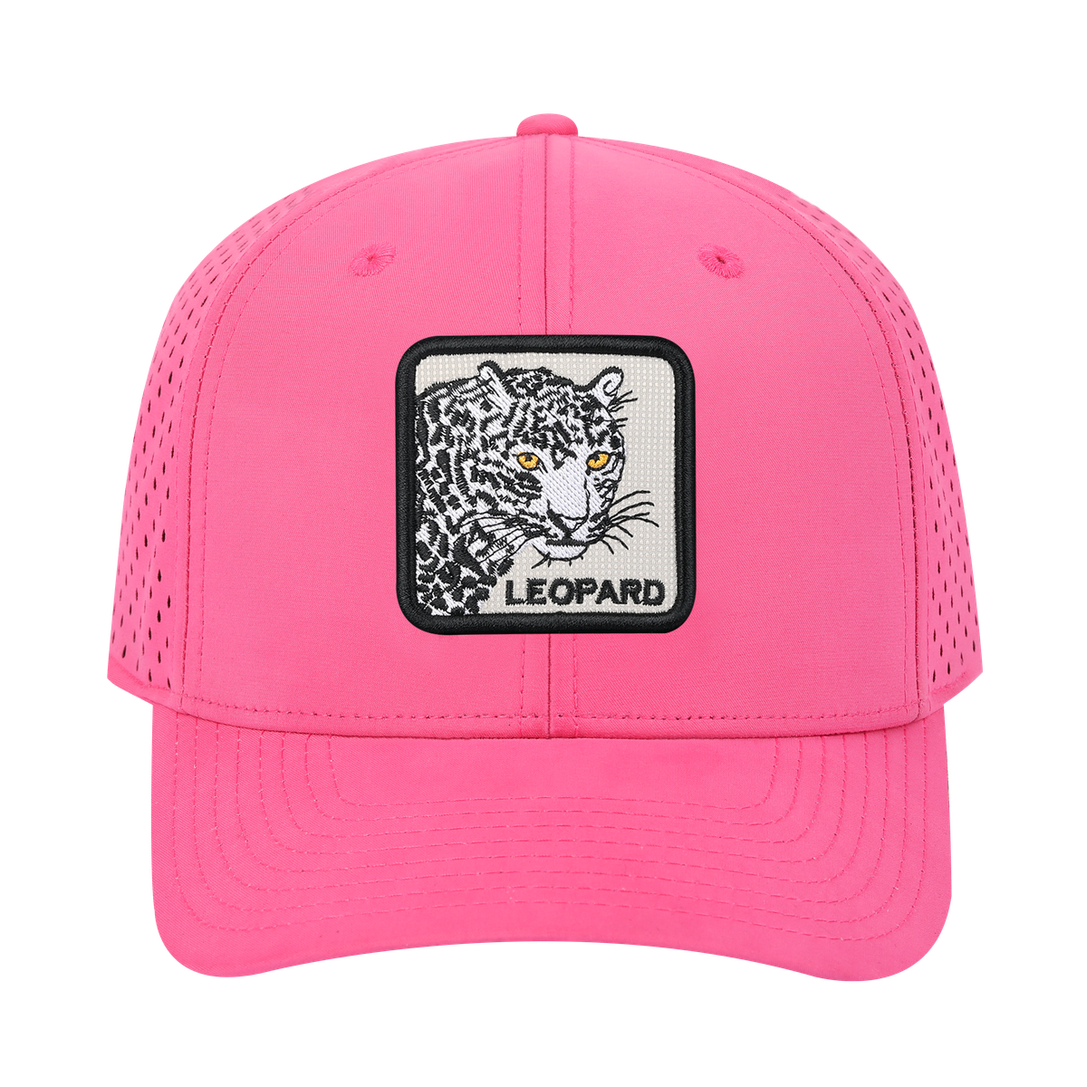 Unisex Embroidered The Leopard, 6-Panel Microfiber Laser hole Trucker Hat, Pink/Pink, Adjustable Fit