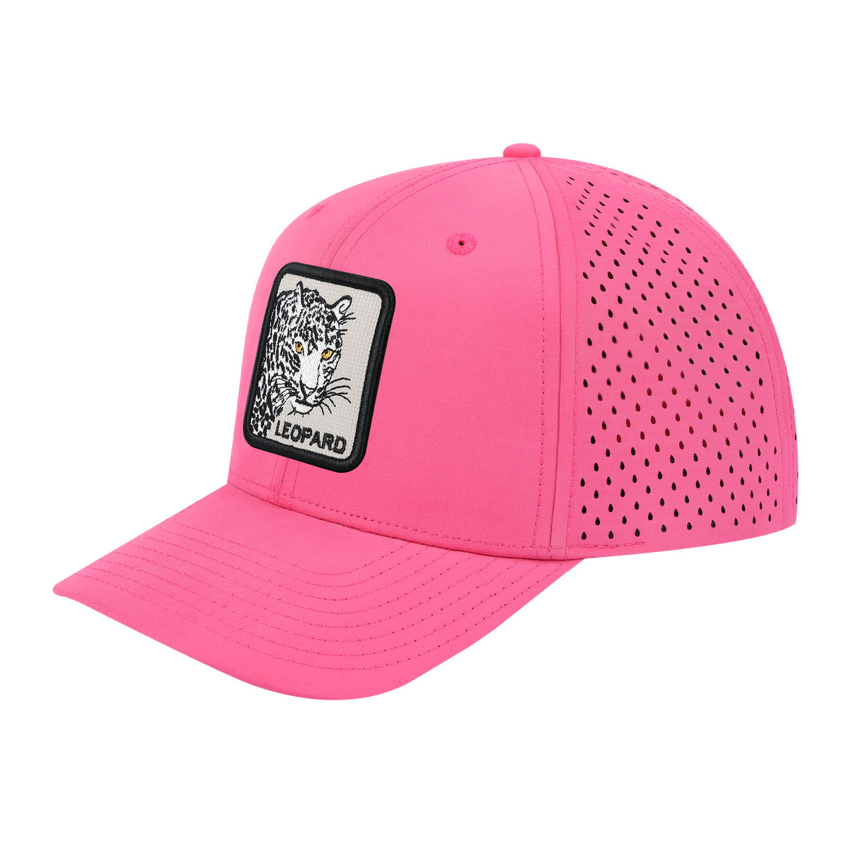 Unisex Embroidered The Leopard, 6-Panel Microfiber Laser hole Trucker Hat, Pink/Pink, Adjustable Fit