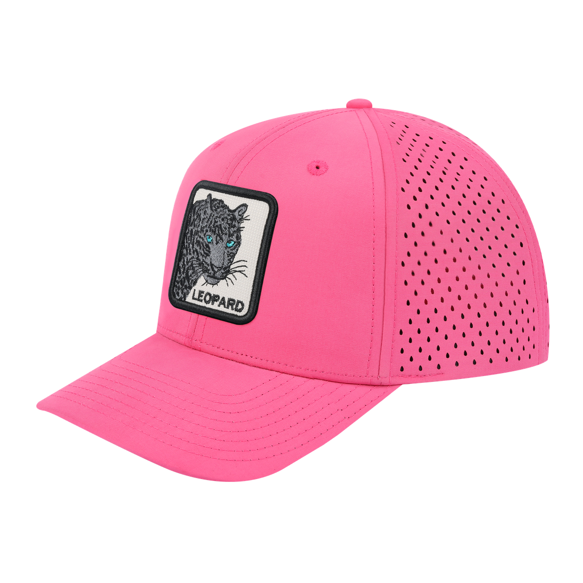 Unisex Embroidered The Leopard V2, 6-Panel Microfiber Laser hole Trucker Hat, Pink/Pink, Adjustable Fit