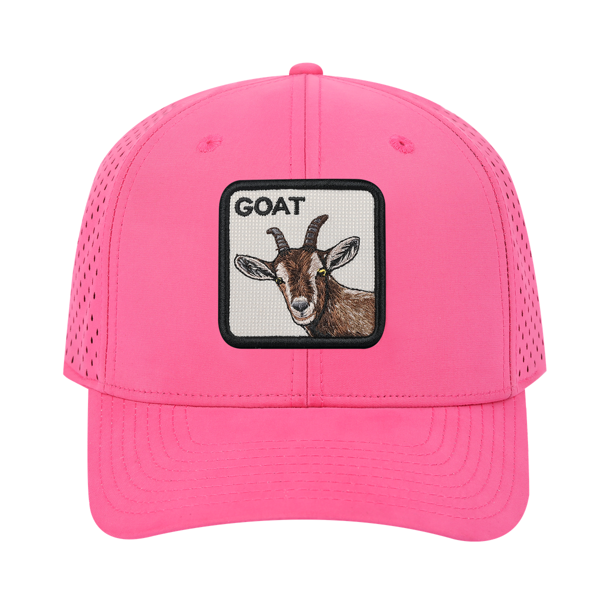 Unisex Embroidered The Goat, 6-Panel Microfiber Laser hole Trucker Hat, Pink/Pink, Adjustable Fit