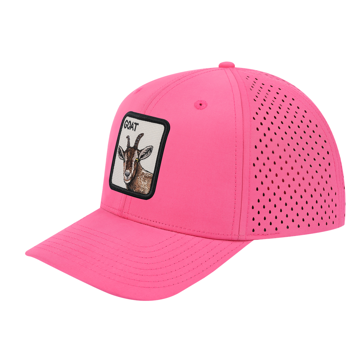 Unisex Embroidered The Goat, 6-Panel Microfiber Laser hole Trucker Hat, Pink/Pink, Adjustable Fit