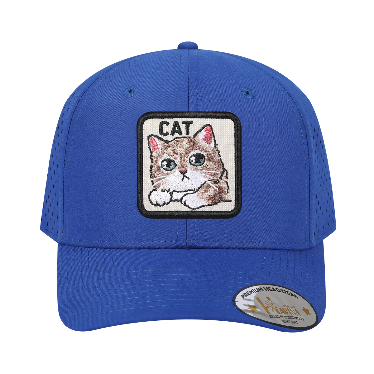Unisex Embroidered The Cat, 6-Panel Microfiber Laser hole Trucker Hat, Royal Blue/Royal Blue, Adjustable Fit
