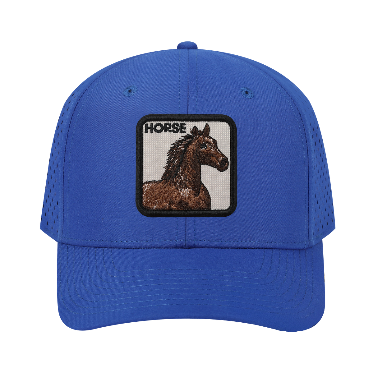 Unisex Embroidered The Horse, 6-Panel Microfiber Laser hole Trucker Hat, Royal Blue/Royal Blue, Adjustable Fit