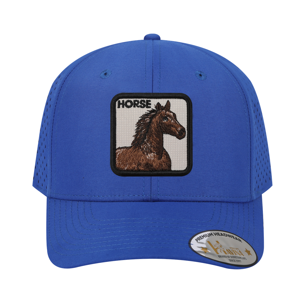 Unisex Embroidered The Horse, 6-Panel Microfiber Laser hole Trucker Hat, Royal Blue/Royal Blue, Adjustable Fit