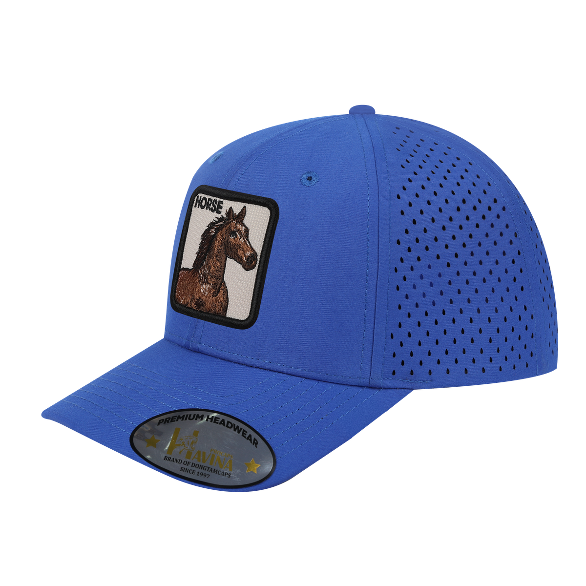 Unisex Embroidered The Horse, 6-Panel Microfiber Laser hole Trucker Hat, Royal Blue/Royal Blue, Adjustable Fit