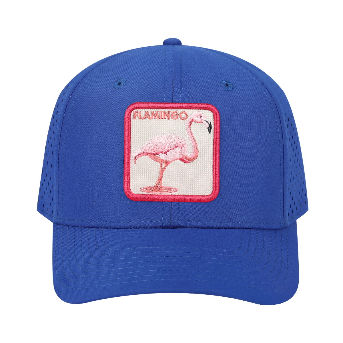 Unisex Embroidered The Flamingo, 6-Panel Microfiber Laser hole Trucker Hat, Royal Blue/Royal Blue, Adjustable Fit