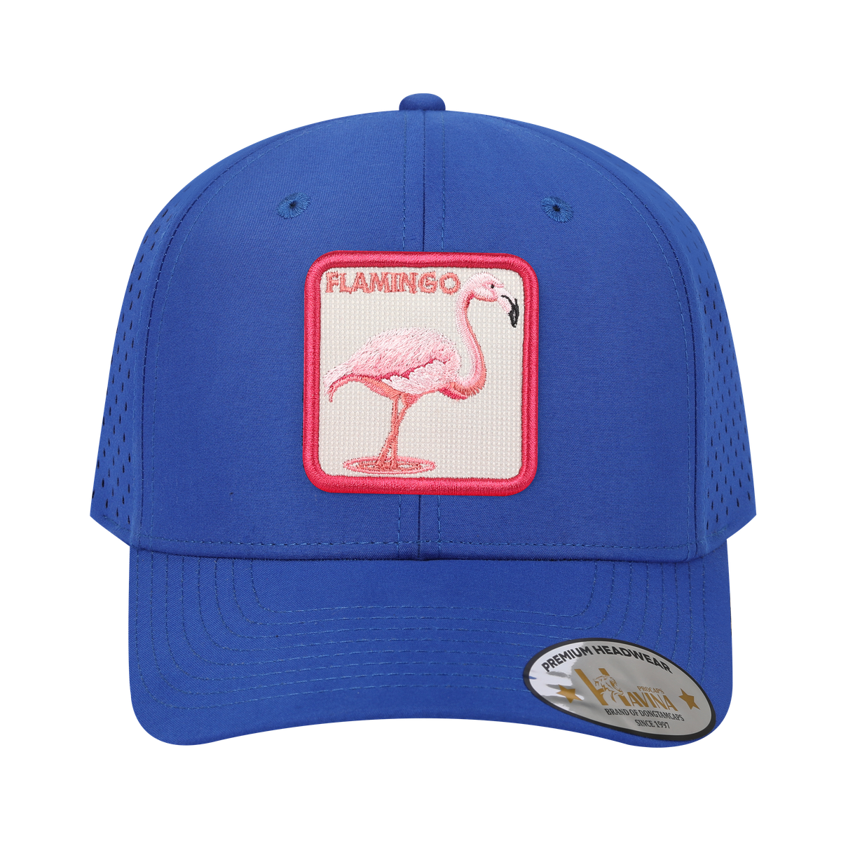 Unisex Embroidered The Flamingo, 6-Panel Microfiber Laser hole Trucker Hat, Royal Blue/Royal Blue, Adjustable Fit
