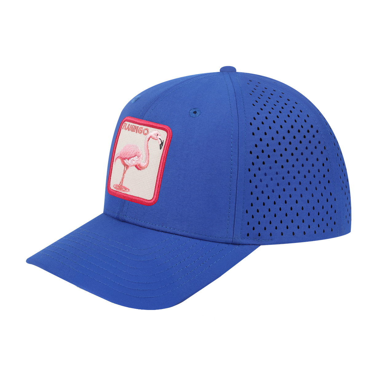 Unisex Embroidered The Flamingo, 6-Panel Microfiber Laser hole Trucker Hat, Royal Blue/Royal Blue, Adjustable Fit