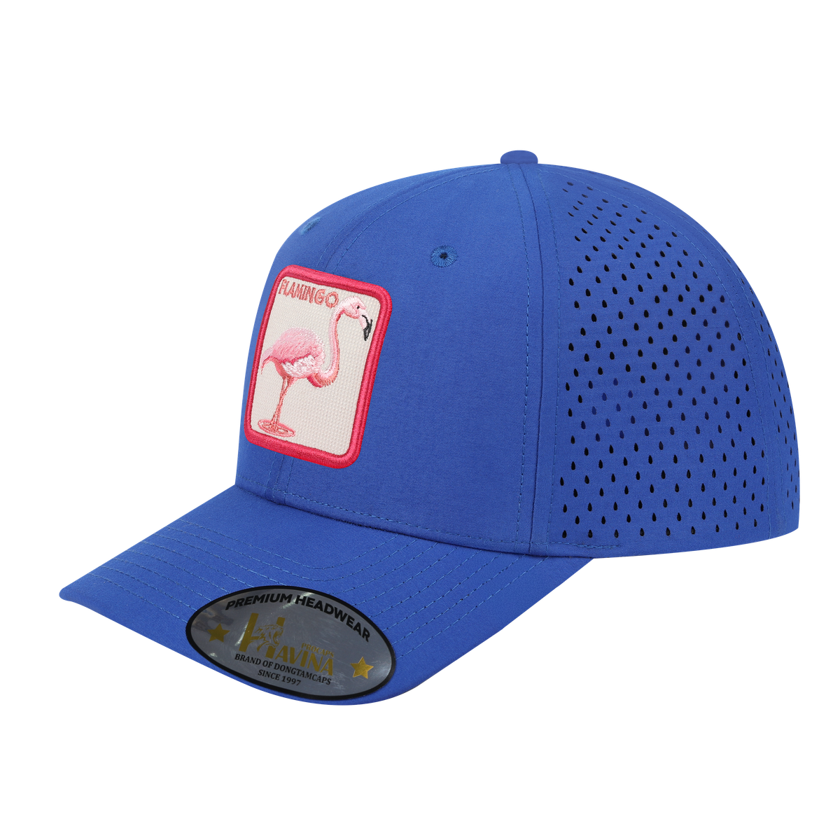 Unisex Embroidered The Flamingo, 6-Panel Microfiber Laser hole Trucker Hat, Royal Blue/Royal Blue, Adjustable Fit