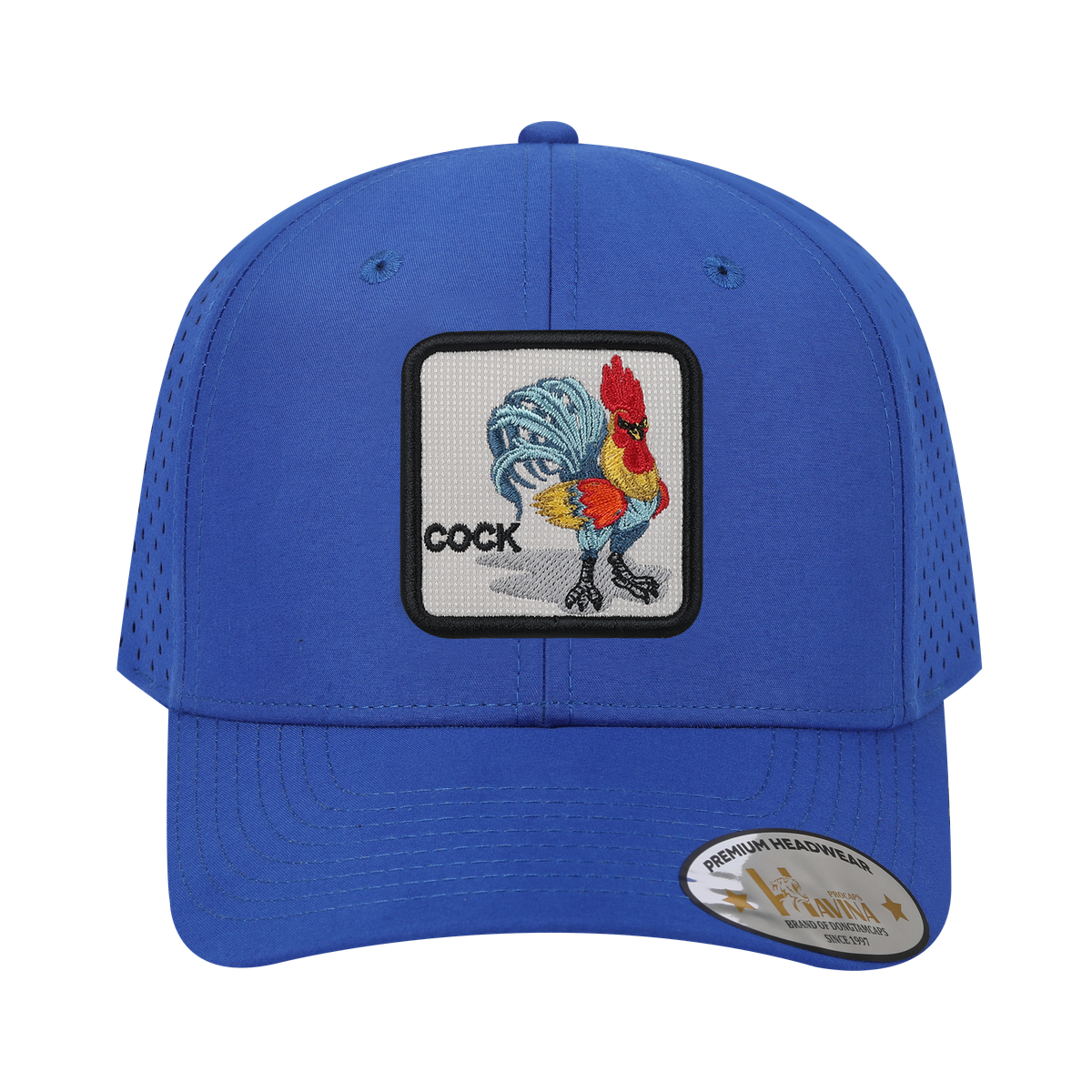 Unisex Embroidered Logo Cock, 6-Panel Microfiber Laser hole Trucker Hat, Royal Blue/Royal Blue, Adjustable Fit